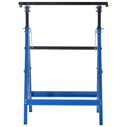 HOMCOM Set 2 Cavalletti da Lavoro Pieghevoli Telescopici Altezza Regolabile in Tubi d'Acciaio Nero