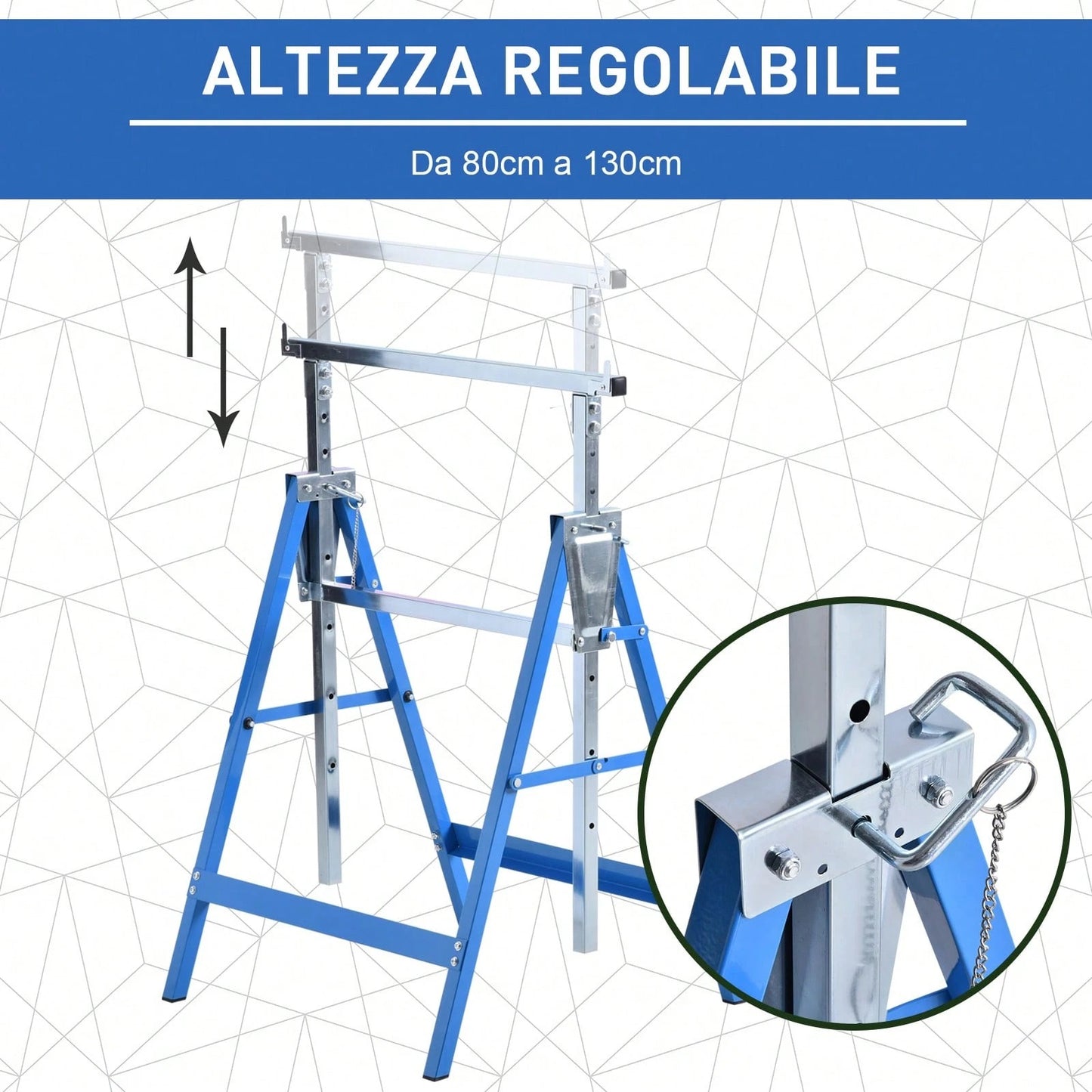 HOMCOM Set 2 Cavalletti da Lavoro Pieghevoli Telescopici Altezza Regolabile in Tubi d'Acciaio Nero