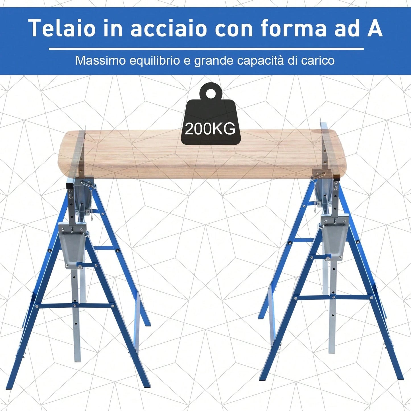 HOMCOM Set 2 Cavalletti da Lavoro Pieghevoli Telescopici Altezza Regolabile in Tubi d'Acciaio Nero