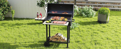 Barbecue a carbone portatile L, Griglia con vassoio per carbone regolabile in altezza e termometro per feste, campeggio, patio e giardino. Inclusi utensili da cucina