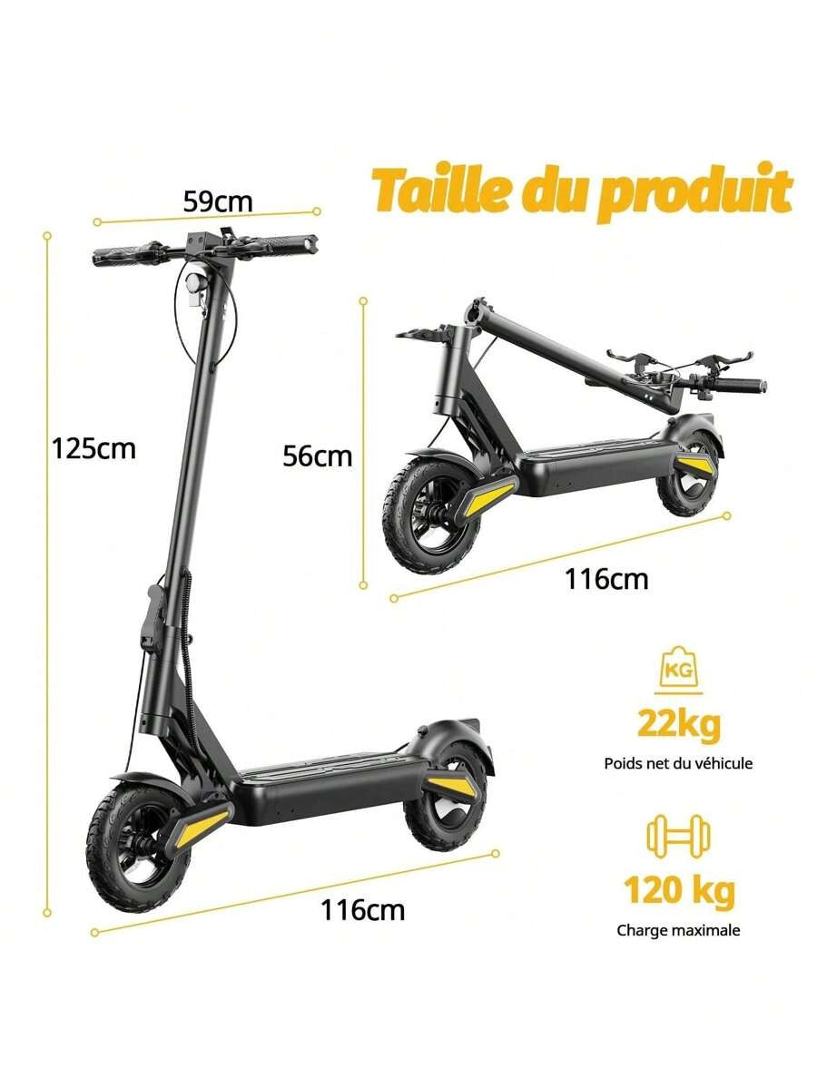 Todimart Monopattino elettrico TODIMART X1 per adulti, motore brushless da 600 W, batteria da 48 V 10,4 Ah, autonomia massima 40-50 km, pneumatici fuoristrada da 10 pollici in grado di superare pendenze di 25°