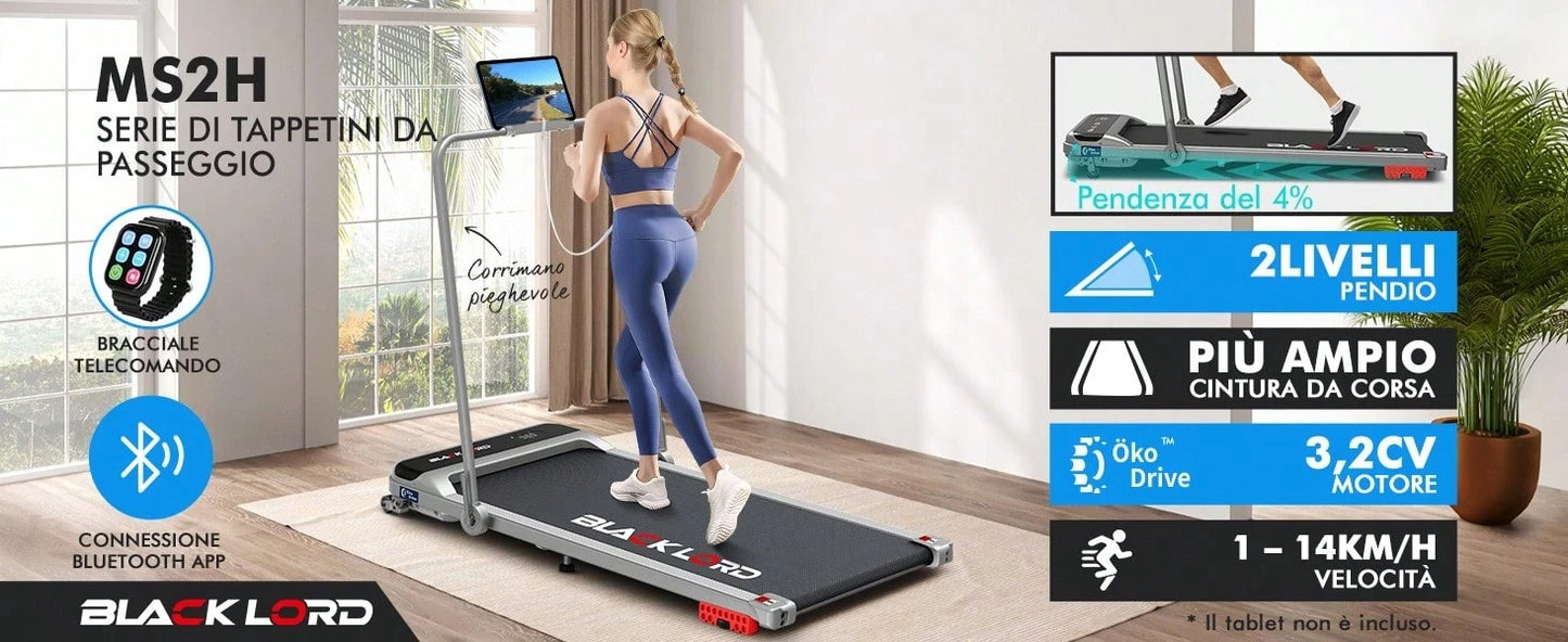 BLACK LORD Tapis roulant sotto la scrivania, Tappetino da passeggio 2 in 1 per camminare e fare jogging, Attrezzatura fitness da 3,2 HP, Portatile sotto la scrivania, Casa e ufficio, Capacità 140 kg, MS2