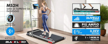 BLACK LORD Tapis roulant sotto la scrivania, Tappetino da passeggio 2 in 1 per camminare e fare jogging, Attrezzatura fitness da 3,2 HP, Portatile sotto la scrivania, Casa e ufficio, Capacità 140 kg, MS2