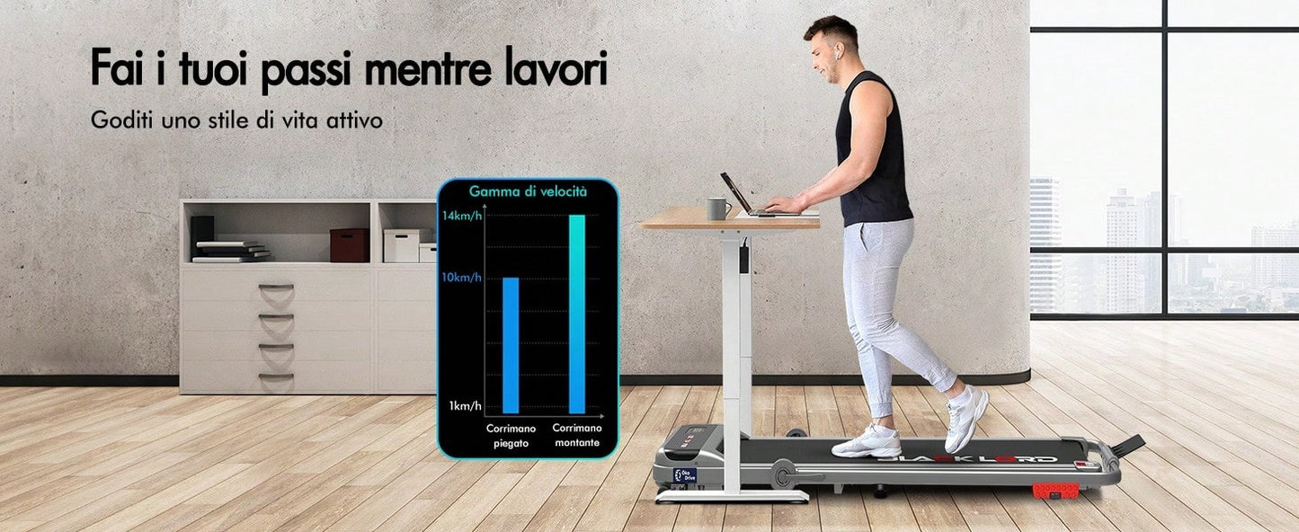 BLACK LORD Tapis roulant sotto la scrivania, Tappetino da passeggio 2 in 1 per camminare e fare jogging, Attrezzatura fitness da 3,2 HP, Portatile sotto la scrivania, Casa e ufficio, Capacità 140 kg, MS2