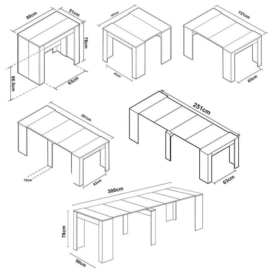 Shally Dogan Tavolo Allungabile per Cucina, Ingresso e Sala da Pranzo, Consolle Salvaspazio Richiudibile da 3 Metri con 5 Pannelli, Design Moderno ed Elegante