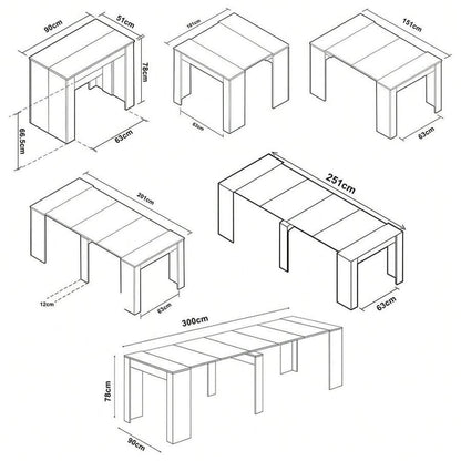 Shally Dogan Tavolo Allungabile per Cucina, Ingresso e Sala da Pranzo, Consolle Salvaspazio Richiudibile da 3 Metri con 5 Pannelli, Design Moderno ed Elegante