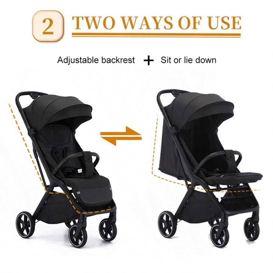 Passeggino leggero, passeggino pieghevole per bambini piccoli, parasole estensibile con cerniera, chiusura one-touch, schienale regolabile, tessuto a rete traspirante