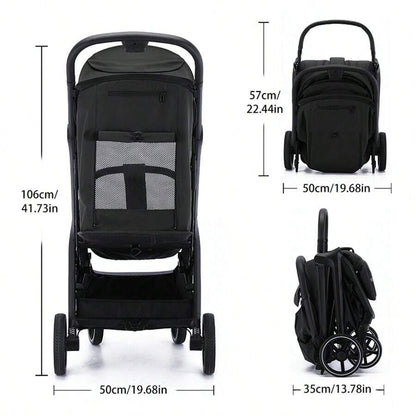 Passeggino leggero, passeggino pieghevole per bambini piccoli, parasole estensibile con cerniera, chiusura one-touch, schienale regolabile, tessuto a rete traspirante