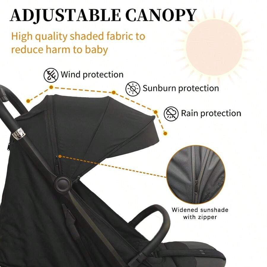 Passeggino leggero, passeggino pieghevole per bambini piccoli, parasole estensibile con cerniera, chiusura one-touch, schienale regolabile, tessuto a rete traspirante