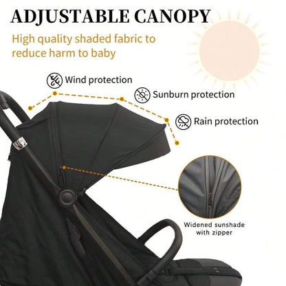 Passeggino leggero, passeggino pieghevole per bambini piccoli, parasole estensibile con cerniera, chiusura one-touch, schienale regolabile, tessuto a rete traspirante