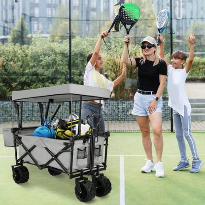 Carrello a mano di grande capacità da 262 litri, carrello da giardino pieghevole, 113 kg, carrello da trasporto per spiaggia con ruote fuoristrada, con portabicchieri e asta telescopica