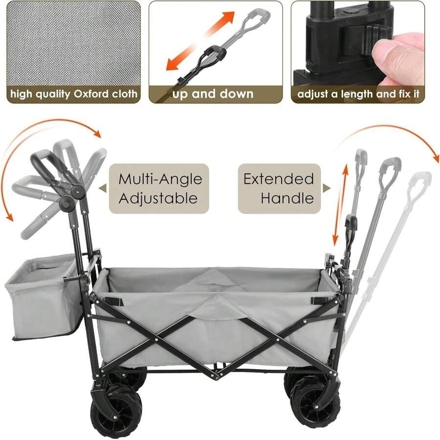 Carrello a mano di grande capacità da 262 litri, carrello da giardino pieghevole, 113 kg, carrello da trasporto per spiaggia con ruote fuoristrada, con portabicchieri e asta telescopica