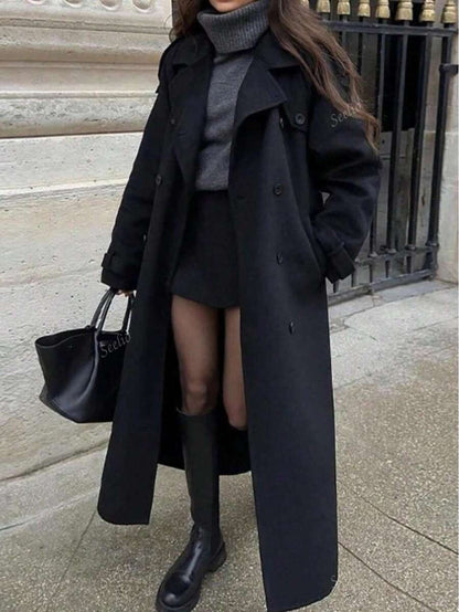 Cappotto antivento classico retrò a doppiopetto da donna, di stile europeo e americano, adatto per autunno/inverno