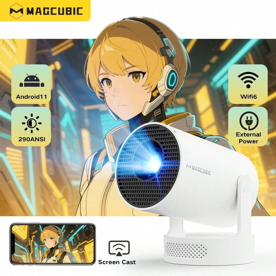 Proiettore Magcubic 4K Android 11 HY300 Pro Dual Wifi6 260ANSI Allwinner H713 BT5.0 1280*720P Proiettore portatile per esterni per cinema