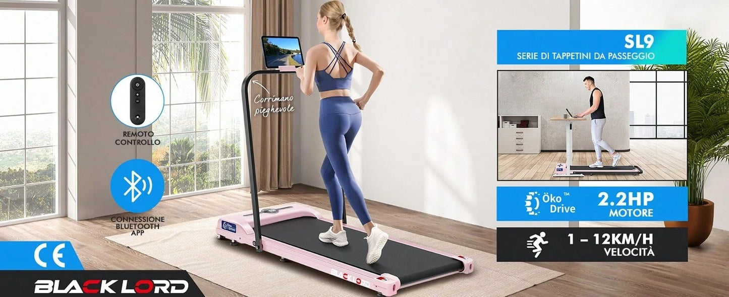 BLACK LORD Smart Walking Pad, tapis roulant 2 in 1 sotto la scrivania per l'ufficio domestico, macchina da jogging portatile con app e telecomando, registrazione dati fitness