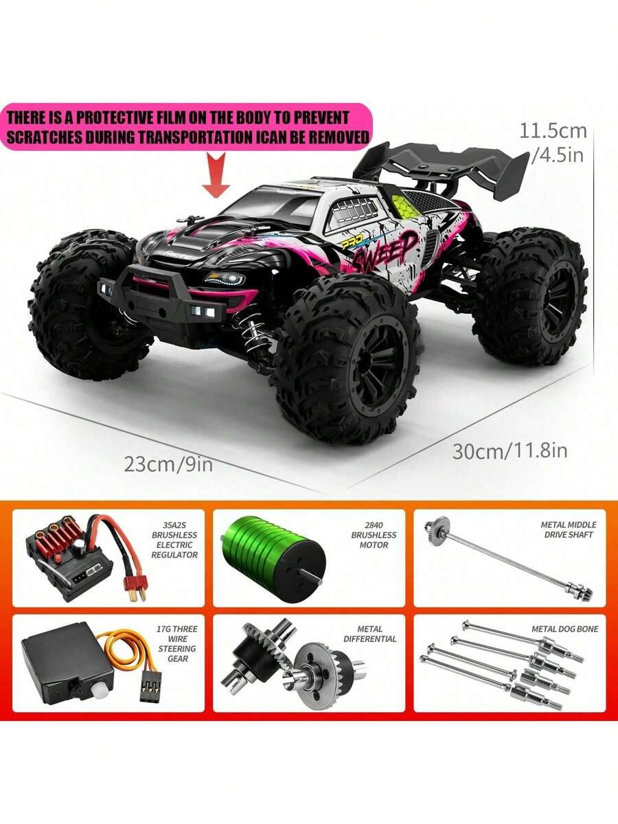 1:16 Scala Automobile da Stunt Telecomandato 4WD con LED, Drift ad Alta Velocità su Terreni Impegnativi, Veicolo RC 4x4 da Fuoristrada, Regalo di Natale