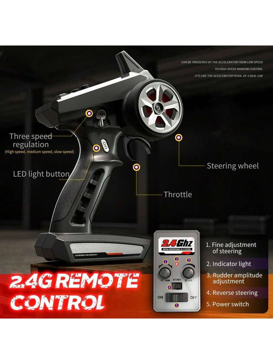 1:16 Scala Automobile da Stunt Telecomandato 4WD con LED, Drift ad Alta Velocità su Terreni Impegnativi, Veicolo RC 4x4 da Fuoristrada, Regalo di Natale