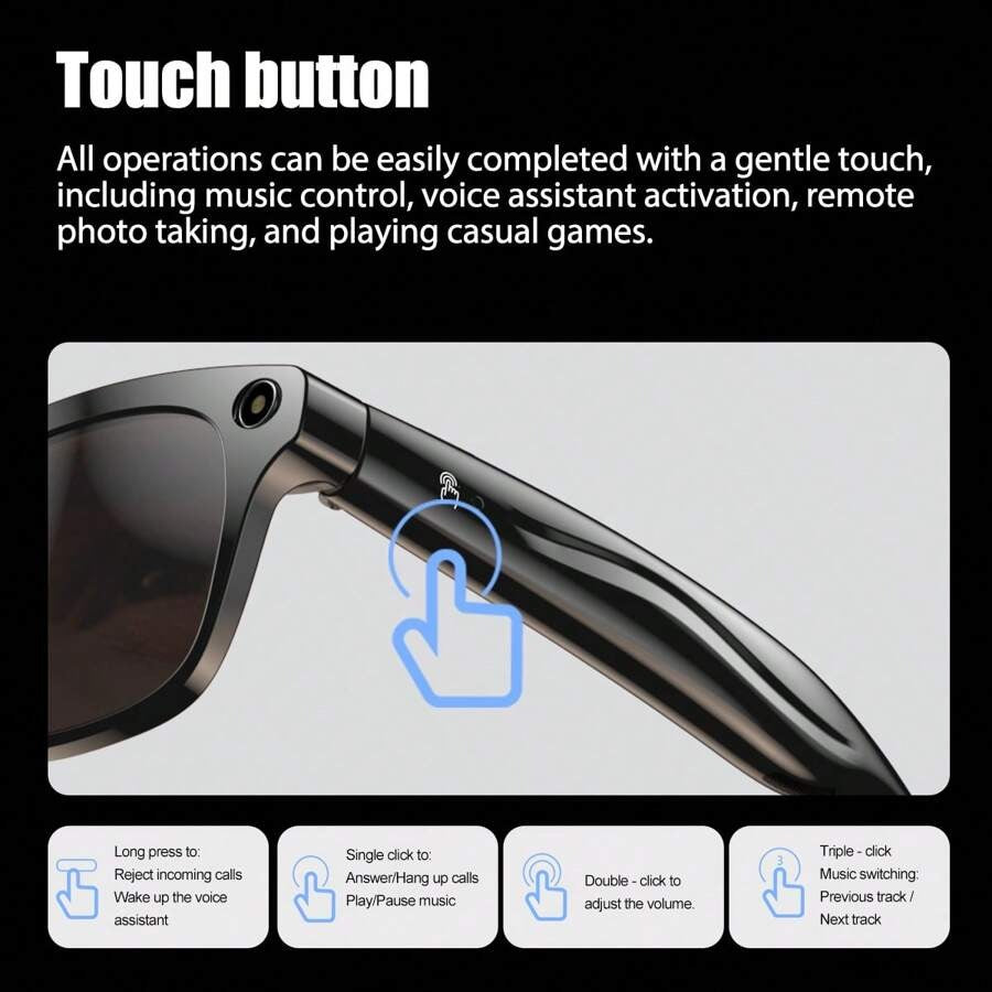 Nuovi occhiali da sole intelligenti, multifunzionali, batteria ad alta capacità da 260mAh, riconoscimento degli oggetti AI, chiamata, riproduzione musicale, foto, registrazione video, ricaricabili, lenti HD, tecnologia avanzata, unisex