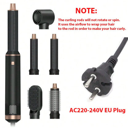Asciugacapelli a spazzola 5 in 1 nero, set di spazzole ad aria calda rimovibili, set di strumenti per acconciature con ioni negativi, spazzola rotonda per lisciare i capelli con effetto volumizzante