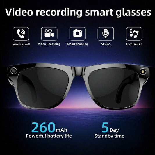 Nuovi occhiali da sole intelligenti, multifunzionali, batteria ad alta capacità da 260mAh, riconoscimento degli oggetti AI, chiamata, riproduzione musicale, foto, registrazione video, ricaricabili, lenti HD, tecnologia avanzata, unisex
