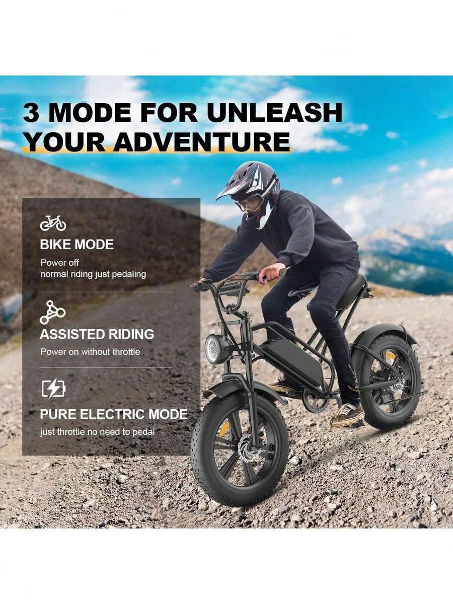Bici elettrica per pneumatici grassi da 200 W per adulti, batteria grande 48 V 18 Ah, 100-240 V, freno a disco meccanico, mountain bike fino a 20 velocità, faro traslucido a LED, bici elettrica da montagna