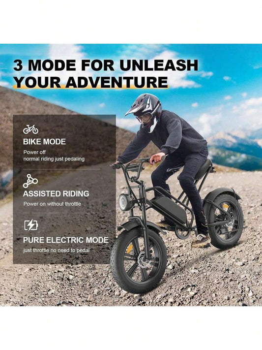 Bici elettrica per pneumatici grassi da 200 W per adulti, batteria grande 48 V 18 Ah, 100-240 V, freno a disco meccanico, mountain bike fino a 20 velocità, faro traslucido a LED, bici elettrica da montagna
