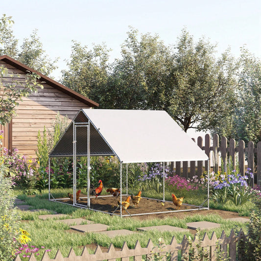 PawHut Pollaio Ovaiole per Esterni con Telaio Zincato e Rete Esagonale, Recinto con Copertura in Tessuto Impermeabile per Polli, Anatre e Conigli, 3x2x2m
