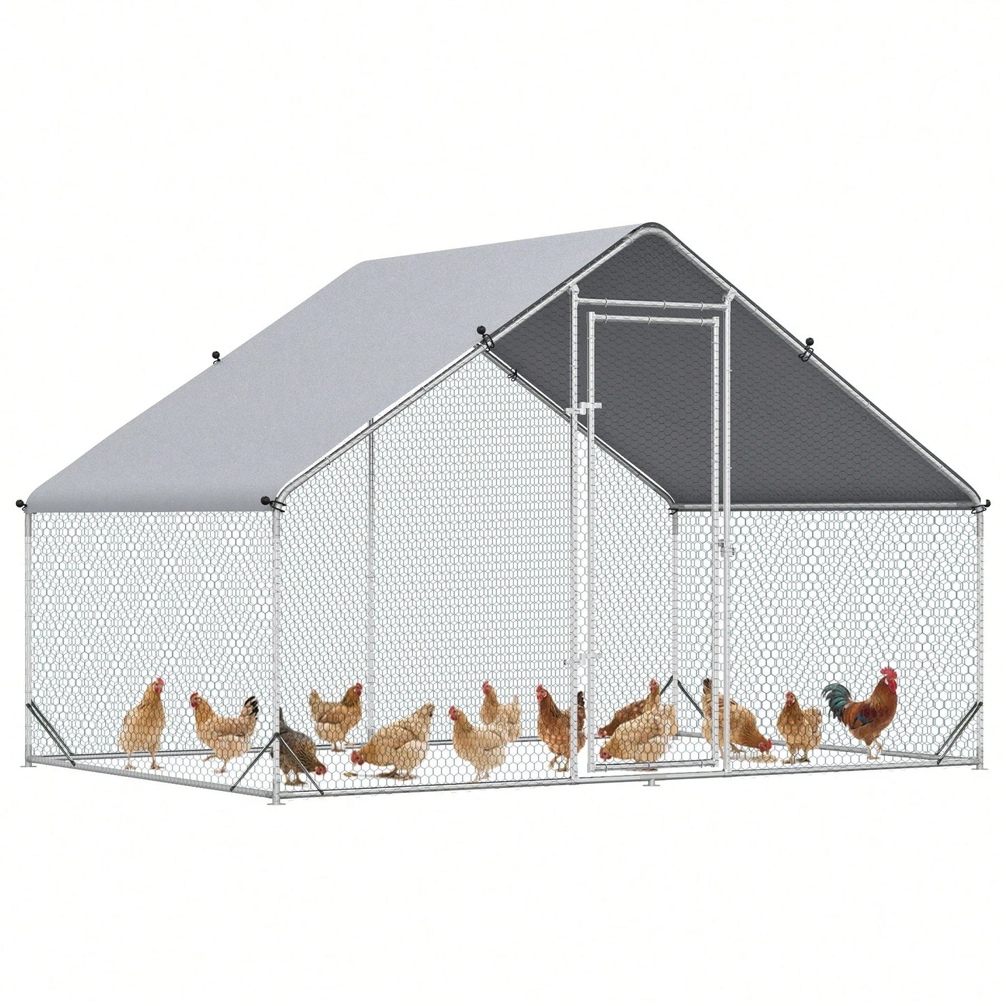 PawHut Pollaio Ovaiole per Esterni con Telaio Zincato e Rete Esagonale, Recinto con Copertura in Tessuto Impermeabile per Polli, Anatre e Conigli, 3x2x2m