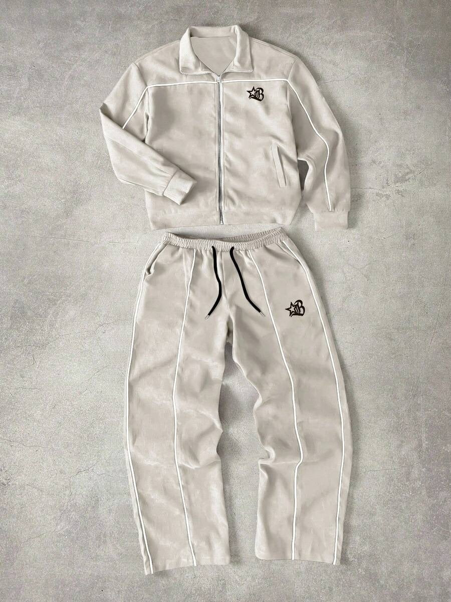 Manfinity EMRG Tuta da uomo composta da giacca con cerniera e ricamo a lettere, pantaloni lunghi con coulisse in vita