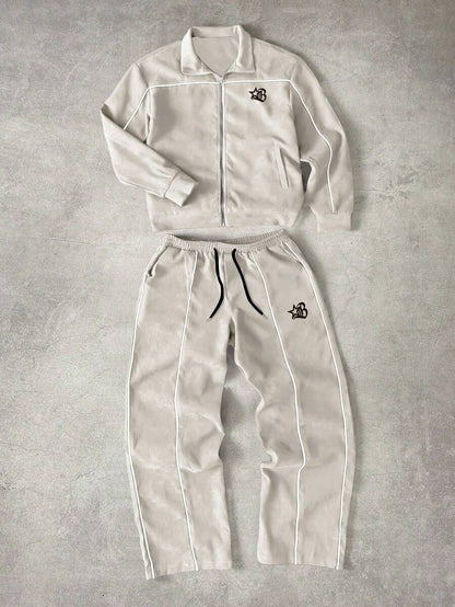 Manfinity EMRG Tuta da uomo composta da giacca con cerniera e ricamo a lettere, pantaloni lunghi con coulisse in vita