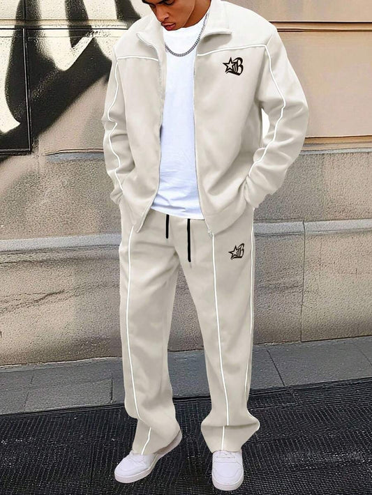 Manfinity EMRG Tuta da uomo composta da giacca con cerniera e ricamo a lettere, pantaloni lunghi con coulisse in vita
