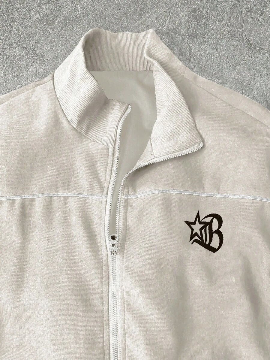 Manfinity EMRG Tuta da uomo composta da giacca con cerniera e ricamo a lettere, pantaloni lunghi con coulisse in vita