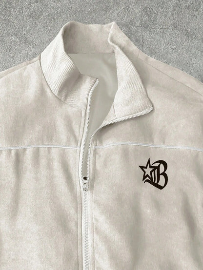 Manfinity EMRG Tuta da uomo composta da giacca con cerniera e ricamo a lettere, pantaloni lunghi con coulisse in vita
