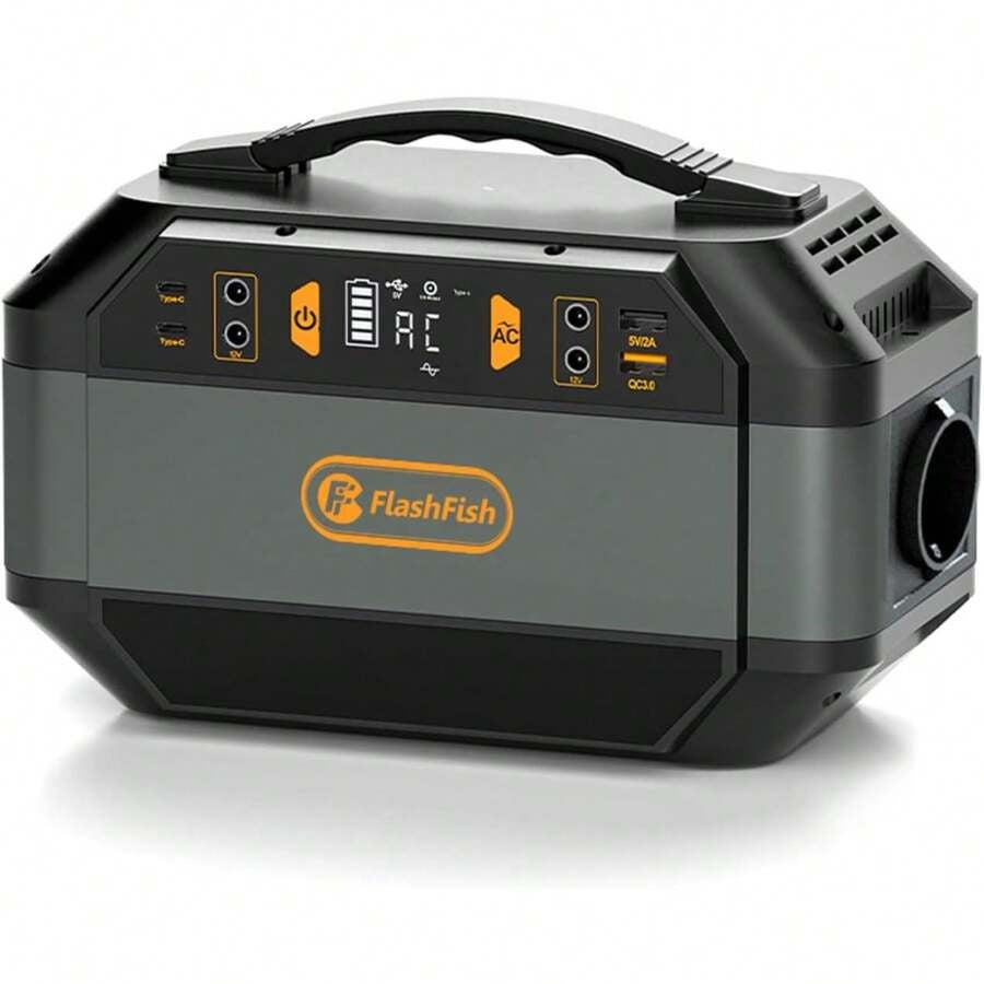 Generatore solare con batteria portatile Flashfish da 288,6 Wh/78000 mAh, alimentazione CA 330 W, potenza di picco 600 W, onda sinusoidale pura 230 V, 9 uscite, display LED