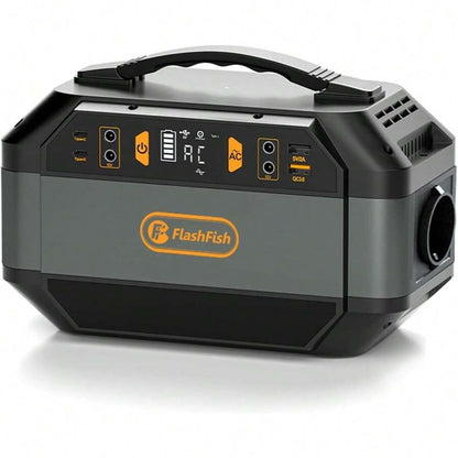 Generatore solare con batteria portatile Flashfish da 288,6 Wh/78000 mAh, alimentazione CA 330 W, potenza di picco 600 W, onda sinusoidale pura 230 V, 9 uscite, display LED