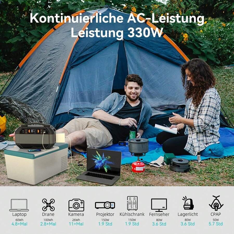 Generatore solare con batteria portatile Flashfish da 288,6 Wh/78000 mAh, alimentazione CA 330 W, potenza di picco 600 W, onda sinusoidale pura 230 V, 9 uscite, display LED
