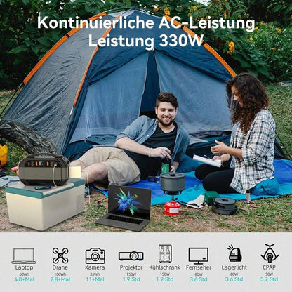 Generatore solare con batteria portatile Flashfish da 288,6 Wh/78000 mAh, alimentazione CA 330 W, potenza di picco 600 W, onda sinusoidale pura 230 V, 9 uscite, display LED