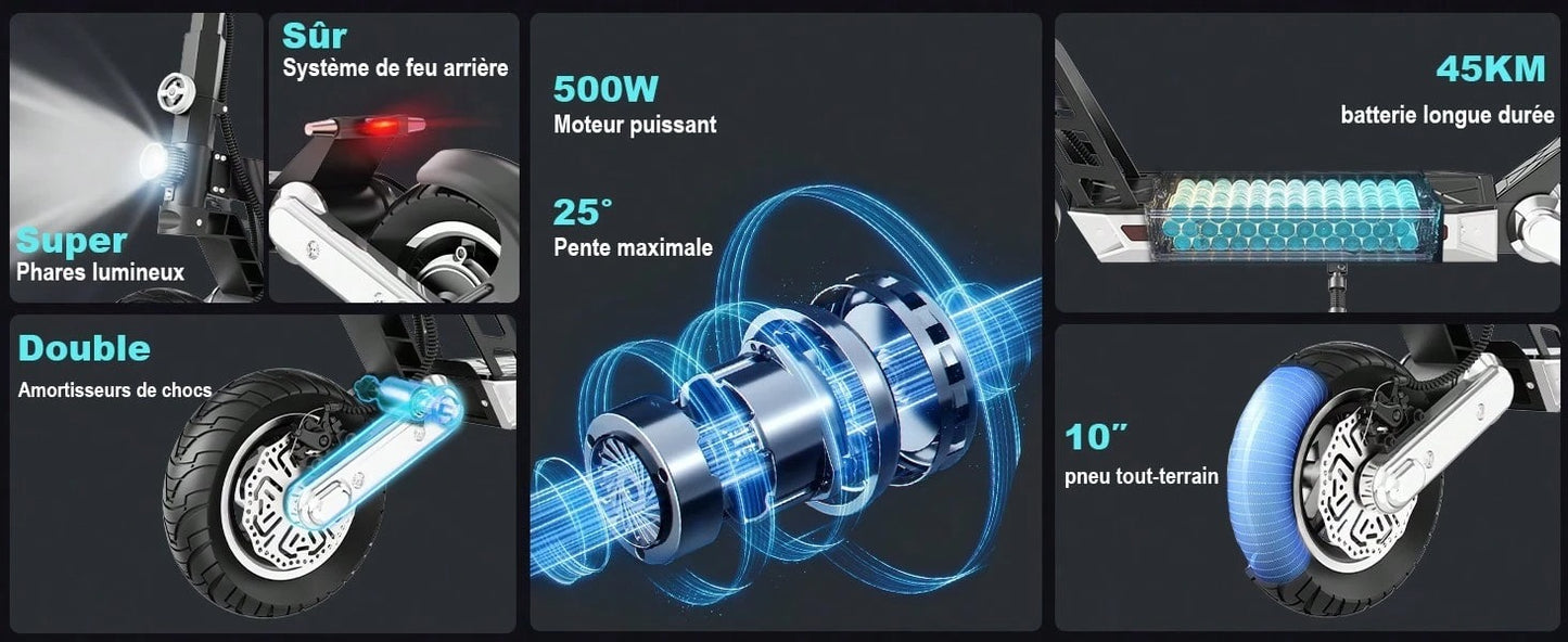 Todimart Monopattino elettrico G2 per adulti, potenza nominale 500 W, potenza massima di picco 800 W, autonomia massima 45 km