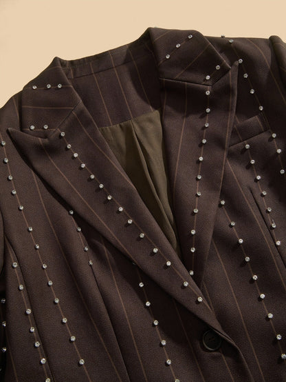 Anewsta Giacca e pantaloni eleganti da donna, monopetto, con decorazioni in cristallo, completo da ufficio