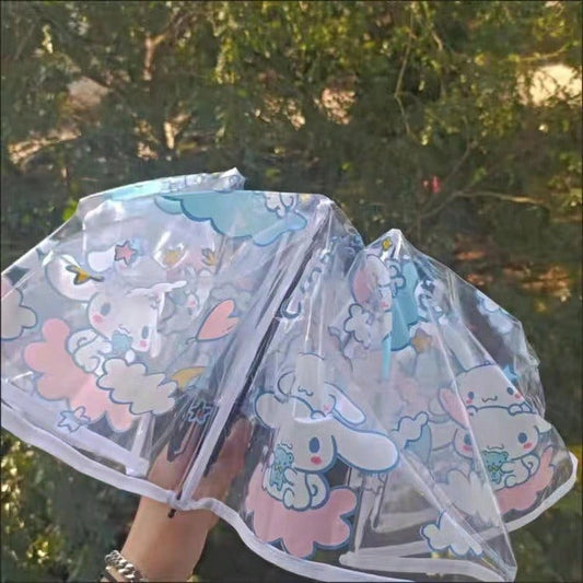 Ombrello pieghevole trasparente portatile carino con personaggi dei cartoni animati Sanrio Hello Kitty e Kuromi, ombrello manuale pieghevole Jade Guigou Melody Sanrio adatto per sole, pioggia, come regalo, accessorio da esterno