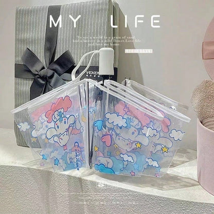 Ombrello pieghevole trasparente portatile carino con personaggi dei cartoni animati Sanrio Hello Kitty e Kuromi, ombrello manuale pieghevole Jade Guigou Melody Sanrio adatto per sole, pioggia, come regalo, accessorio da esterno