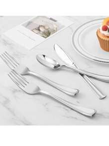 75 pezzi Set di posate decorative argento e oro - inclusi 25 forchette, 25 coltelli, 25 cucchiai da tavola - Lavabili e riutilizzabili per matrimoni, feste, cene, matrimoni, cucina e San Valentino, forniture scolastiche