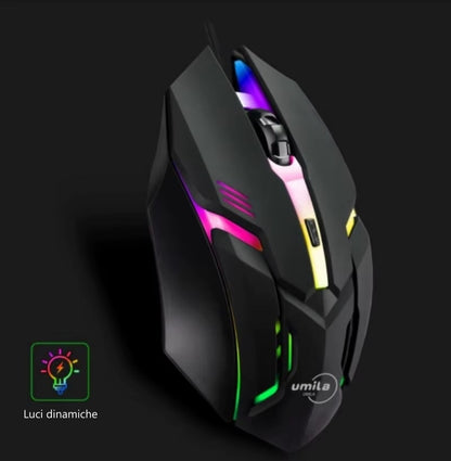 Mouse da gaming con luci RGB, con cavo, ergonomico per laptop, computer, desktop