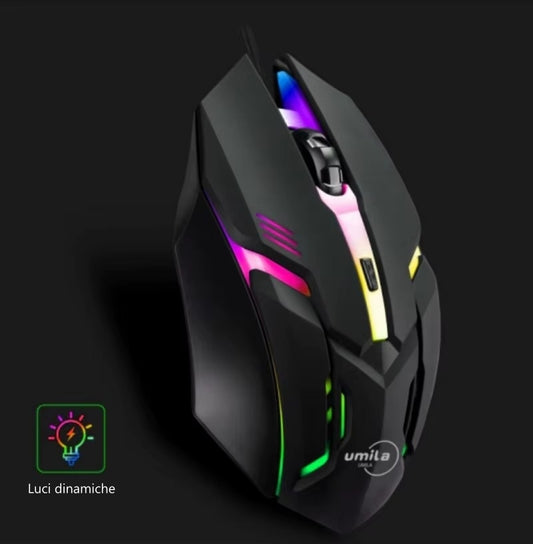 Mouse da gaming con luci RGB, con cavo, ergonomico per laptop, computer, desktop