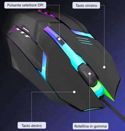 Mouse da gaming con luci RGB, con cavo, ergonomico per laptop, computer, desktop