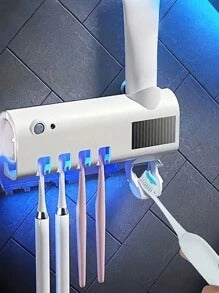 1 pezzo Sterilizzatore per spazzolino da denti intelligente bianco, supporto per spazzolino da denti montato a parete senza foratura, spremitore automatico di dentifricio multifunzione ricaricabile USB,
