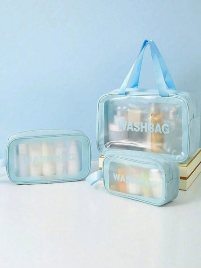 Borsa da viaggio estiva 4 in 1, organizer per articoli da toeletta impermeabile in PVC, bustina cosmetica, pochette da spiaggia, adatta per ombretti, assorbenti igienici, rossetti, cosmetici, eyeliner, gloss labbra, prodotti per la cura della pelle