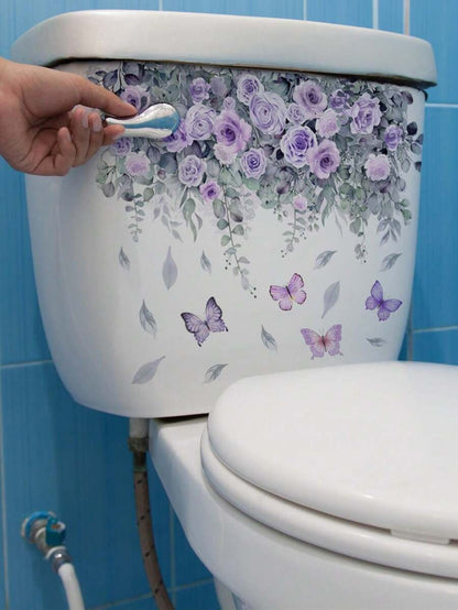 1 pezzo Adesivo in PVC per coperchio del water, motivo floreale modernista, adesivo per coperchio del water, adesivo da parete, adesivo in vinile per decorazioni domestiche, articoli decorativi primaverili per rinfrescare la tua casa