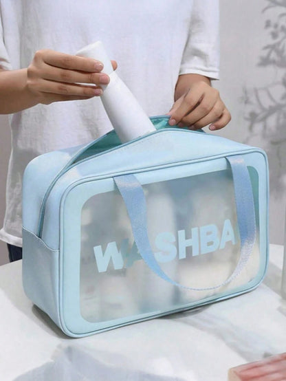 Borsa da viaggio estiva 4 in 1, organizer per articoli da toeletta impermeabile in PVC, bustina cosmetica, pochette da spiaggia, adatta per ombretti, assorbenti igienici, rossetti, cosmetici, eyeliner, gloss labbra, prodotti per la cura della pelle