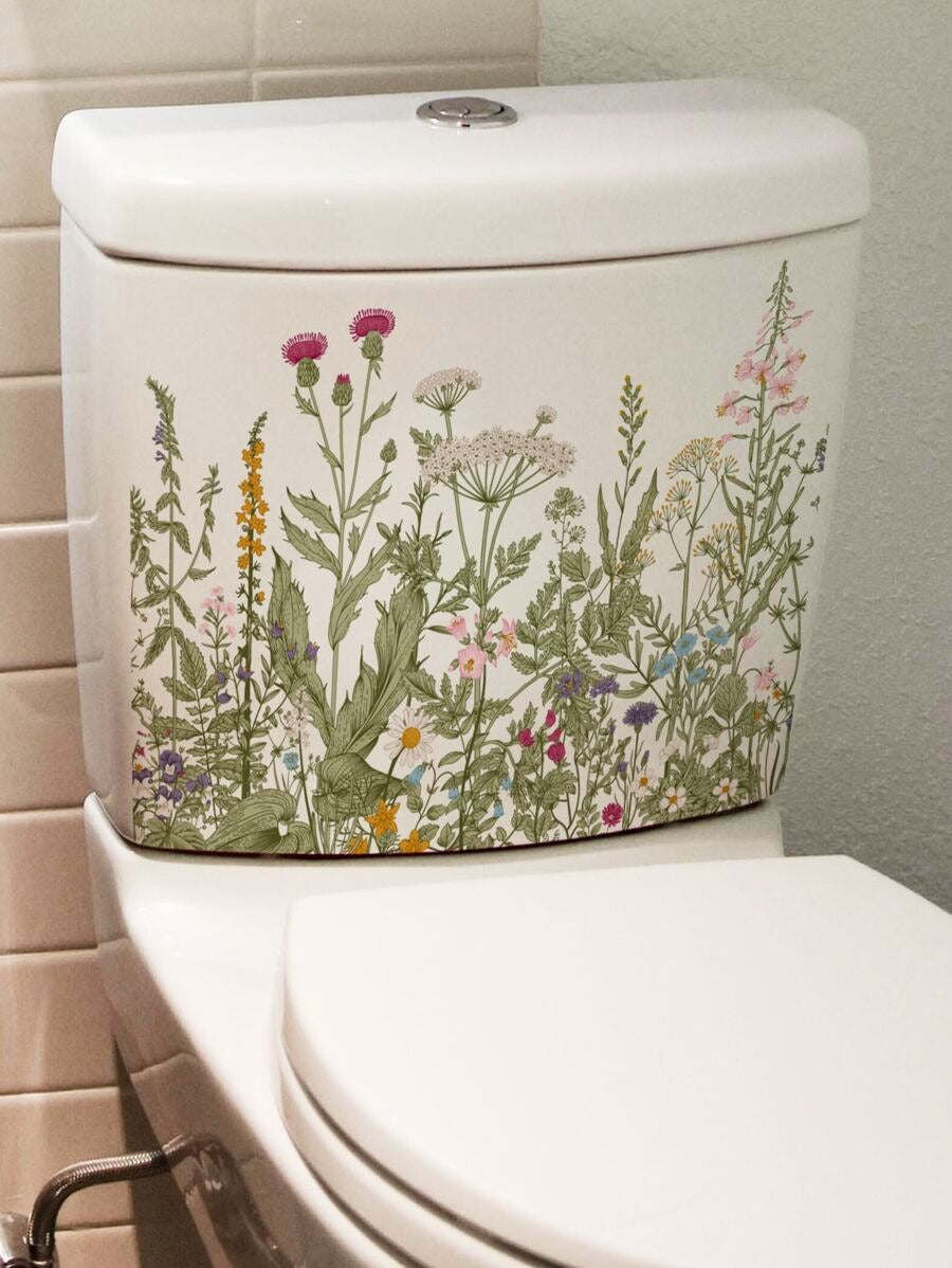 1 pezzo Adesivo in PVC per coperchio del water, motivo floreale modernista, adesivo per coperchio del water, adesivo da parete, adesivo in vinile per decorazioni domestiche, articoli decorativi primaverili per rinfrescare la tua casa